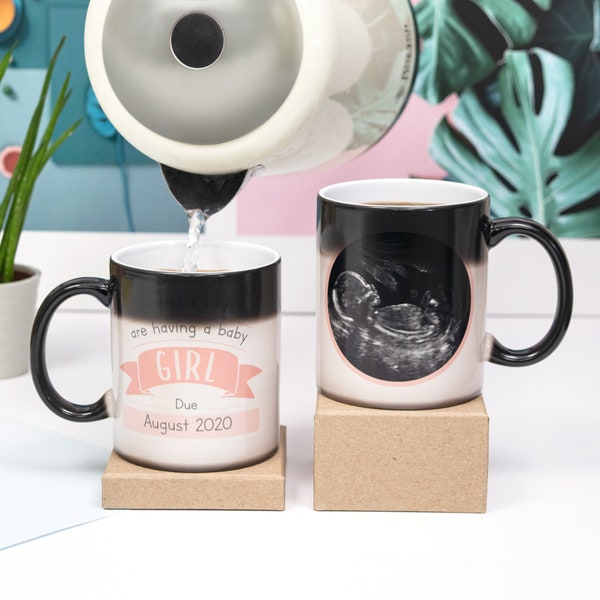 Personalised Baby Scan Colour Changing Mug, Custom Baby Announcement for Grandparent, Gift for Grandma Grandpa