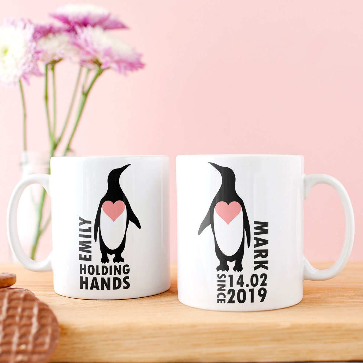 Penguin Couple Mug Set - Cadeau Personnalisé Pour Couple Les Fiançailles d'anniversaire de Mariage