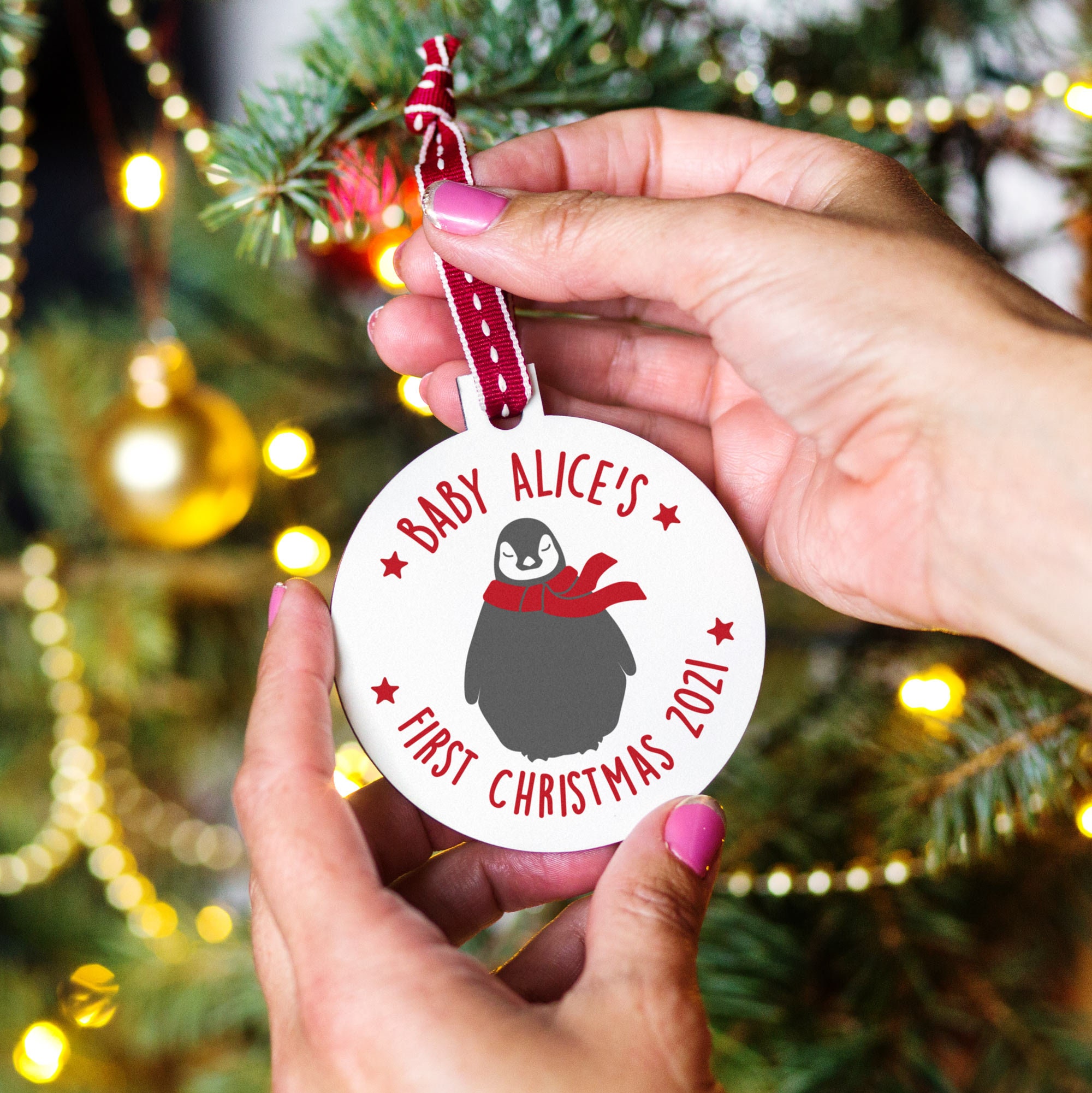 Baby's First Christmas Penguin Bauble Personalised - Etsy