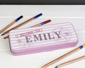 Personalised Children's Pencil Case, Back to School Supplies, Pink Pencil Tin, Custom Pencil Case for Kids