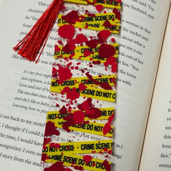 Crime scene bookmark, crime scene tape, murder mystery bookmark, horror book lovers gift, thriller book reader bookmark, unique bookmarks