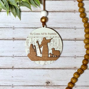 O Come All Ye Faithful ornament • Wood Christmas Ornament • Nativity Scene • Sheet music Hymns• Holiday Decor • custom ornament • 2023 gifts