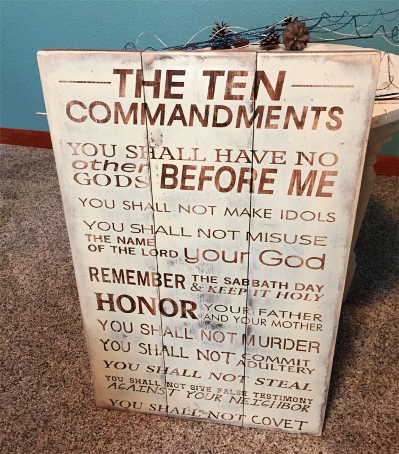 Ten Commandments Plaque Scripture Wood Sign Church Wall Etsy