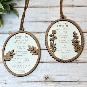Personalized baptism ornament, first communion confirmation dedication Christening ornament, kids Christian gift, baptized gift boy girl