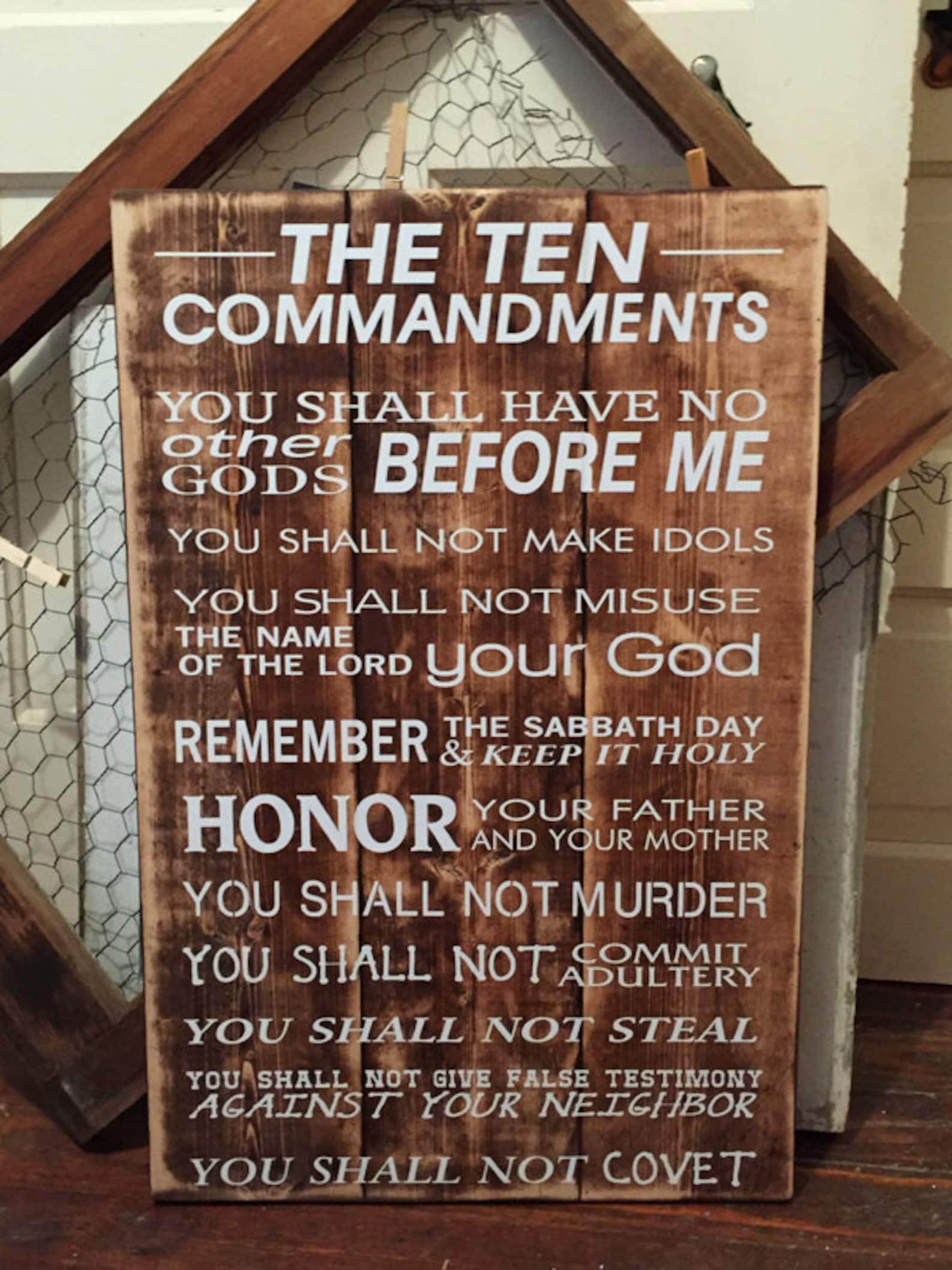 Ten Commandments Plaque Scripture wood sign Church wall Etsy