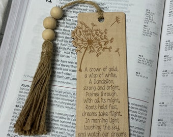 Dandelion bookmark, inspirational bookmarks, wood bookmark, military children gift, resilience, resilient strong, resilience bookmark