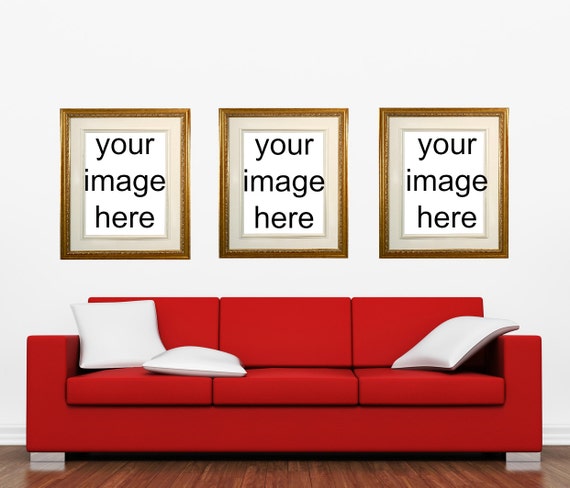 Mockup Gold Classic Frame Set Of 3 Red White