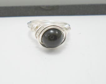 Onyx Wire Ring, Onyx Ring, Wire wrapped Ring, Onyx Jewelry, Gemstone Ring, Stacking Silver rings, Boho Ring, Black Gemstone Ring, Onyx Beads