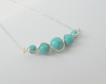 Turquoise Bar Necklace, Sterling Silver, December Birthstone