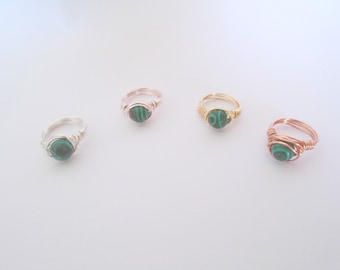 Malachite Wire Wrapped Ring, Copper Ring, Malachite Jewellery, Heart Chakra Ring, Green Gemstone Ring, Stacking Rings, Boho Stone Ring Gift