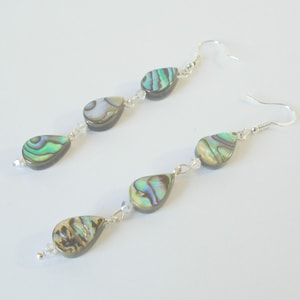 Long Abalone Drop Earrings, Sterling Silver Earrings, Abalone Shell Earrings, Gemstone Earrings, Abalone Jewellery Gift, Cute Earrings image 1