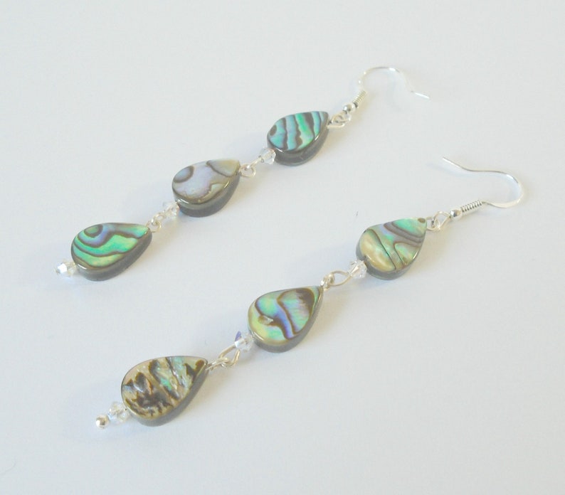 Long Abalone Drop Earrings, Sterling Silver Earrings, Abalone Shell Earrings, Gemstone Earrings, Abalone Jewellery Gift, Cute Earrings image 1