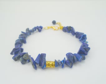 Handmade Raw Lapis Lazuli Bracelet: Silver Plated Adjustable Chain