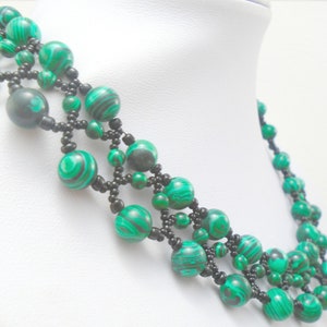 Isadora Multi-Strand Malachite Resin Necklace With Green Vegan Adjustable Clasp