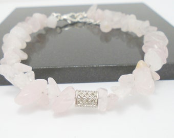 Handmade Raw Rose Quartz Bracelet: Silver Plated Adjustable Chain