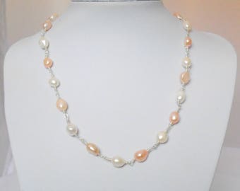 Freshwater Pearl Necklace, Pearl Necklace,   Peach Pearl Jewelry, June Birthstone Necklace, Beaded Pearl Necklace, Dainty Pearl Necklace
