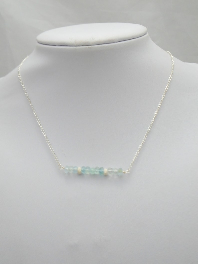 Aquamarine Bar Necklace, March Birthstone Necklace, Dainty Necklace, Aquamarine Jewelry, Blue Gemstone Necklace, Silver Necklace for women image 3