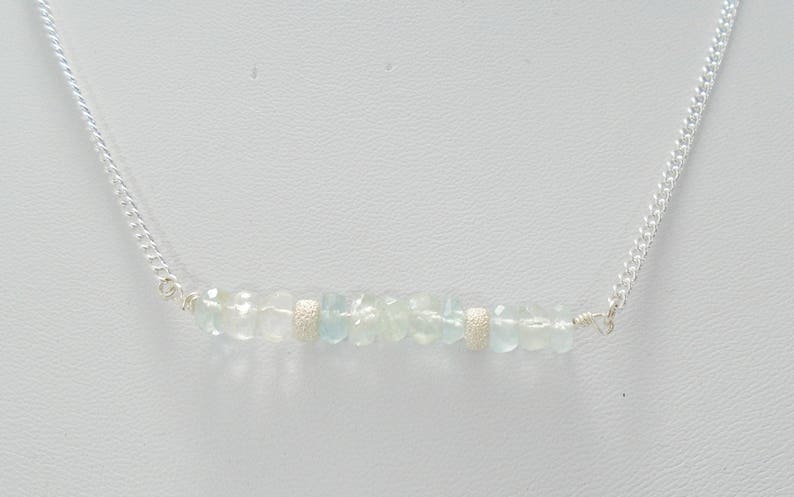 Aquamarine Bar Necklace, March Birthstone Necklace, Dainty Necklace, Aquamarine Jewelry, Blue Gemstone Necklace, Silver Necklace for women image 2