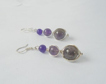 Amethyst Earrings, Long Earrings, Gemstone Earrings, Beaded Earrings, Silver Earrings, Amethyst Jewelry, Dangly Earrings, Earrings for Women