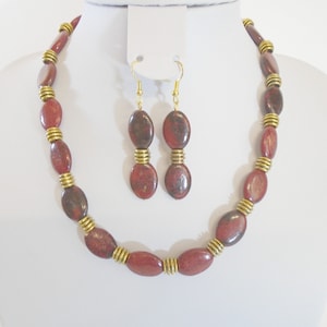 Red Gemstone Necklace, Chrysocolla Jewelry Set, Beaded Necklace Set, Unique Jewellery, Chrysocolla Jewelry, Necklace Earring Set, Gift