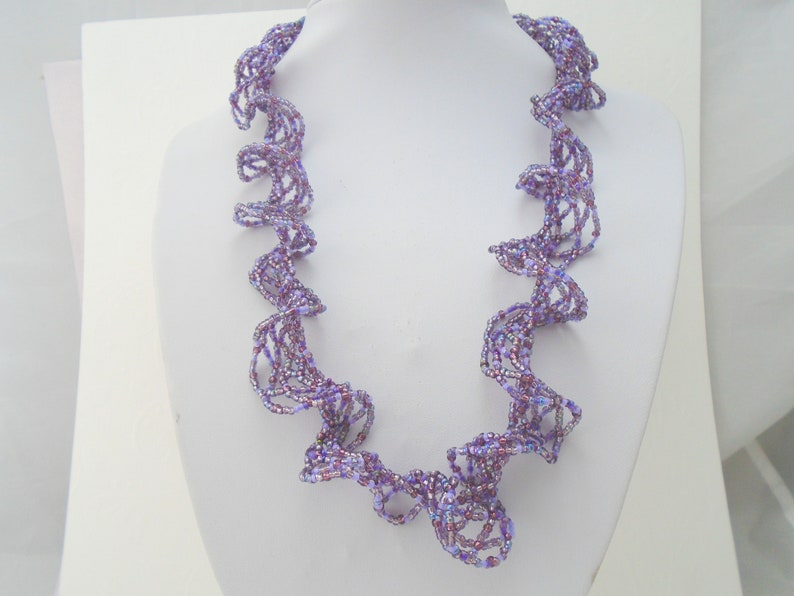Beadwork Necklace Bead weave Necklace Gift Oglala Necklace Seed Bead Necklace Purple Necklace Beaded Statement Necklace Lace Necklace
