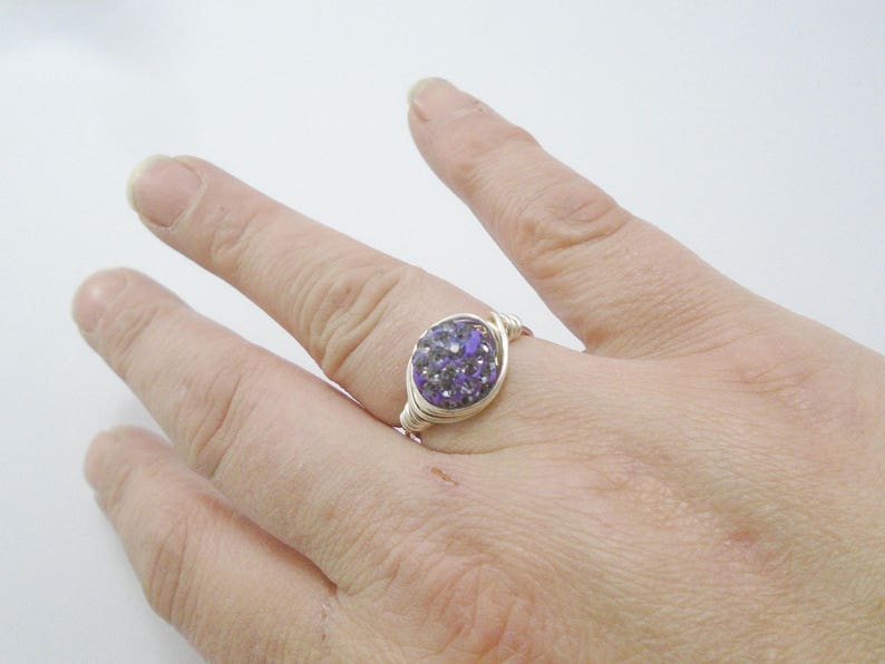 Purple Crystal Ring, Crystal Ring, Purple Ring, Bling Ring, Purple Crystal Cluster Ring, Crystal Stacking Rings, Sparkly Crystal Wire Ring image 5