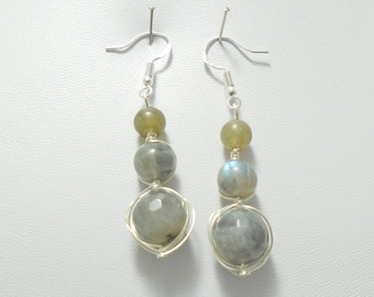 Labradorite Sterling Silver Dangle Earrings: Grey Gemstone Jewelry