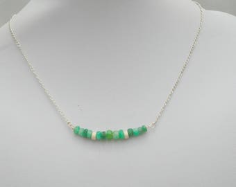 Emerald Bar Necklace, Layered Necklace, May Birthstone Necklace, Green Gemstone Necklace, Silver Necklace for women, Emerald Jewelry Gift