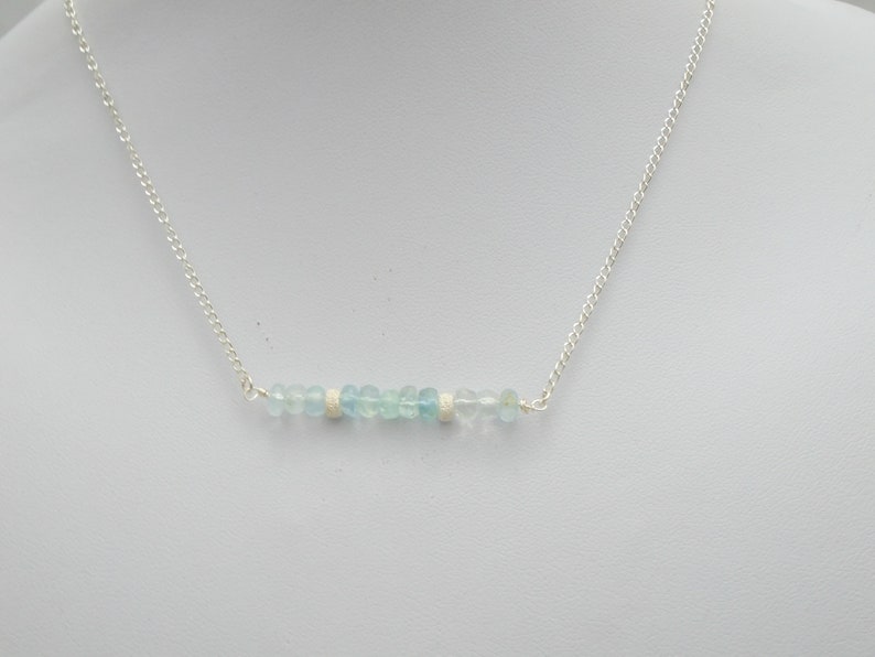 Aquamarine Bar Necklace, March Birthstone Necklace, Dainty Necklace, Aquamarine Jewelry, Blue Gemstone Necklace, Silver Necklace for women image 5