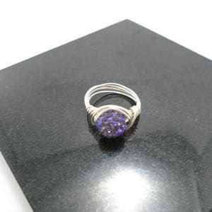 Purple Crystal Ring, Crystal Ring, Purple Ring, Bling Ring, Purple Crystal Cluster Ring, Crystal Stacking Rings, Sparkly Crystal Wire Ring image 2