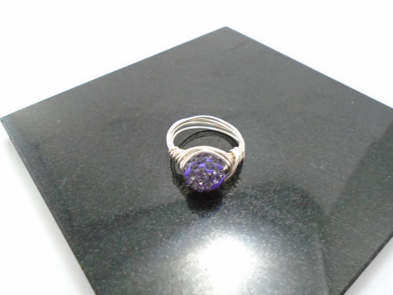 Purple Crystal Ring, Crystal Ring, Purple Ring, Bling Ring, Purple Crystal Cluster Ring, Crystal Stacking Rings, Sparkly Crystal Wire Ring image 2