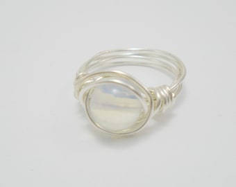 Handcrafted Moonstone Ring: Silver Plated Wire Wrapped Jewelry