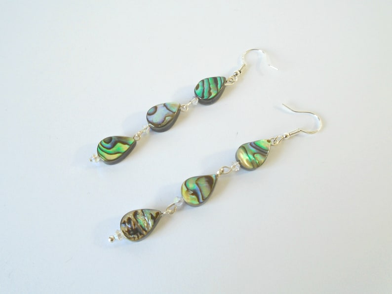 Long Abalone Drop Earrings, Sterling Silver Earrings, Abalone Shell Earrings, Gemstone Earrings, Abalone Jewellery Gift, Cute Earrings image 5