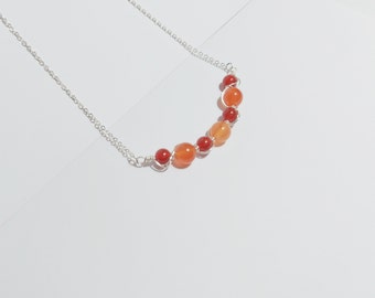 Karneol Bar Halskette, Orange Edelstein Halskette, Layered Halsketten für Frauen, Karneol Schmuck, zierliche Silber Halskette, Schmuck Geschenk