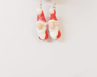 Handmade Red Gonk Christmas Drop Earrings, Scandinavian Gnomes