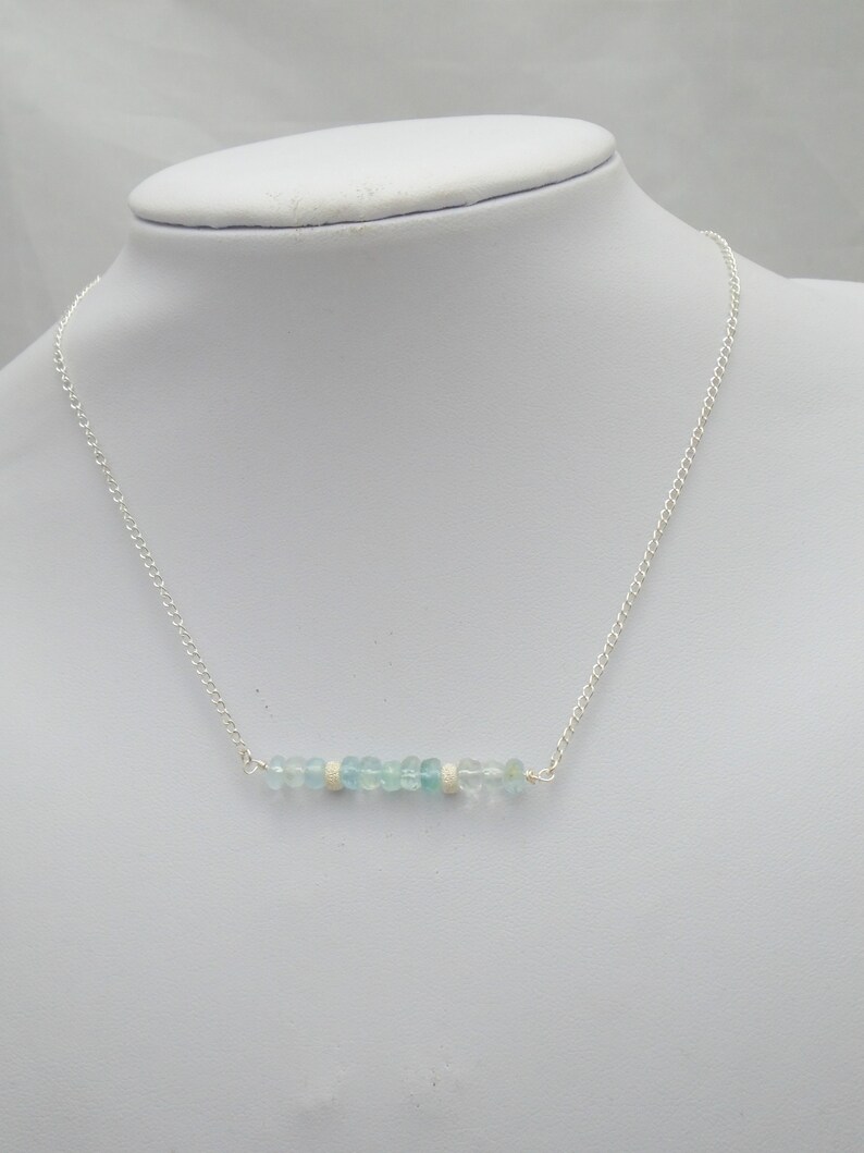 Aquamarine Bar Necklace, March Birthstone Necklace, Dainty Necklace, Aquamarine Jewelry, Blue Gemstone Necklace, Silver Necklace for women image 6