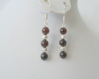 Baltic Amber Sterling Silver Drop Earrings, Beaded Dangle Jewelry