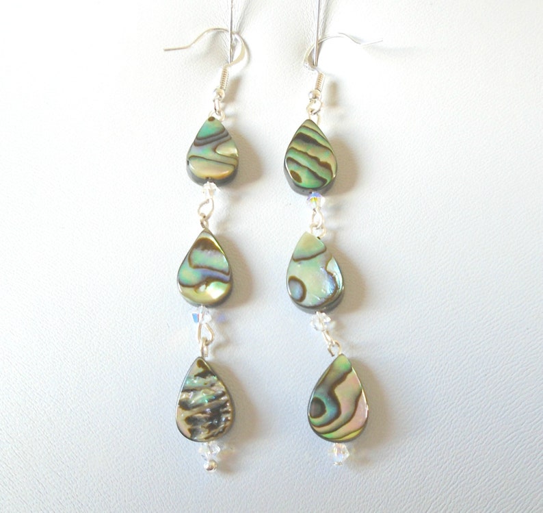 Long Abalone Drop Earrings, Sterling Silver Earrings, Abalone Shell Earrings, Gemstone Earrings, Abalone Jewellery Gift, Cute Earrings image 10