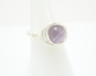 Amethyst Ring, Wire Wrapped Ring, Purple Gemstone Ring, Stacking Ring, Boho Ring, Copper Ring, February Birthstone, Rings for Women, Gift