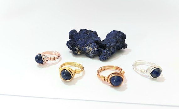 Wire Wrapped Lapis Lazuli Ring: Non-Tarnish Copper Jewelry