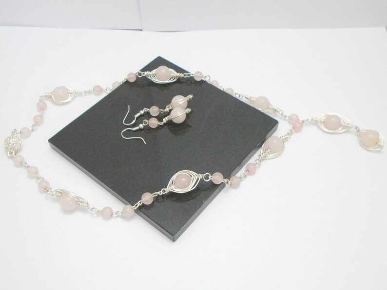 Rose Quartz Necklace Rose Quartz Jewelry Chakra jewelry Wire wrapped Jewelry Rose quartz Earrings Pink Gemstone Jewelry Gift for her