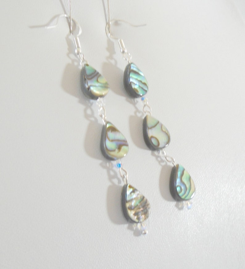 Long Abalone Drop Earrings, Sterling Silver Earrings, Abalone Shell Earrings, Gemstone Earrings, Abalone Jewellery Gift, Cute Earrings image 8