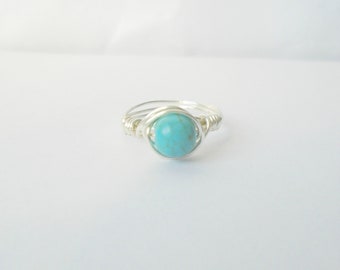 Turquoise Sterling Silver Ring, Stacking Rings, Turquoise Jewellery, Gemstone Ring, December Birthstone, Boho Ring, Stone Ring, Crystal Ring