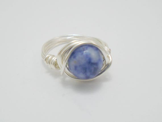 Sodalite Gemstone Ring: Silver Wire Wrapped Chakra Jewelry