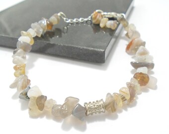 Raw Botswana Agate Bracelet, Gemstone Beaded Bracelet, Adjustable