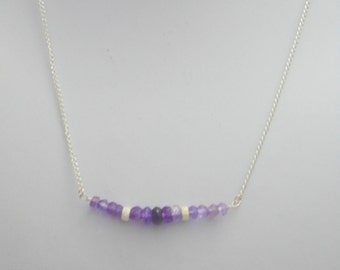 Amethyst Bar Necklace, Silver Necklace, February Birthstone Necklace, Amethyst Jewelry, Dainty Layered Necklace, Purple Gemstone Necklace