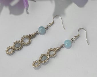 Aquamarine Sterling Silver Drop Earrings, Wire Wrapped Gemstone, March Birthstone