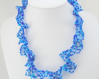 Blue Necklace, Seed Bead Necklace, Oglala Necklace, Beaded Statement Necklace, Lace Necklace, Beadwork Necklace, Bead weave Necklace for Her