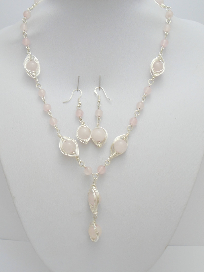 Rose Quartz Necklace Rose Quartz Jewelry Chakra jewelry Wire wrapped Jewelry Rose quartz Earrings Pink Gemstone Jewelry Gift for her