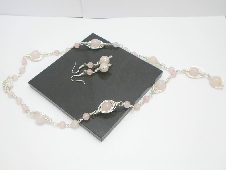 Rose Quartz Necklace Rose Quartz Jewelry Chakra jewelry Wire wrapped Jewelry Rose quartz Earrings Pink Gemstone Jewelry Gift for her